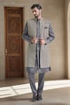 Buy_Aryavir Malhotra_Grey Pure Silk Embroidery Teardrop Bloom Sherwani Jacket And Pant Set _at_Aza_Fashions