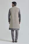 Shop_Aryavir Malhotra_Grey Pure Silk Embroidery Teardrop Bloom Sherwani Jacket And Pant Set _at_Aza_Fashions