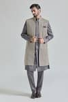 Shop_Aryavir Malhotra_Grey Pure Silk Embroidery Teardrop Bloom Sherwani Jacket And Pant Set _Online_at_Aza_Fashions