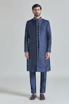 Buy_Aryavir Malhotra_Blue Pure Silk Embroidery Bloom Mahal Sherwani Jacket And Pant Set _Online_at_Aza_Fashions