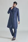 Shop_Aryavir Malhotra_Blue Pure Silk Embroidery Bloom Mahal Sherwani Jacket And Pant Set _Online_at_Aza_Fashions