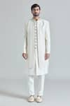 Shop_Aryavir Malhotra_White Pure Silk Embroidery Mirror Jaal Sherwani Jacket And Pant Set _Online_at_Aza_Fashions