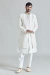 Aryavir Malhotra_White Pure Silk Embroidery Mirror Jaal Sherwani Jacket And Pant Set _at_Aza_Fashions