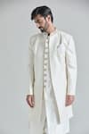 Buy_Aryavir Malhotra_White Pure Silk Embroidery Mirror Jaal Sherwani Jacket And Pant Set 