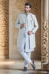 Buy_Aryavir Malhotra_Blue Pure Silk Embroidery Diamond Vine Sherwani Jacket And Pant Set _at_Aza_Fashions