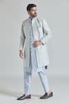 Shop_Aryavir Malhotra_Blue Pure Silk Embroidery Diamond Vine Sherwani Jacket And Pant Set _Online_at_Aza_Fashions