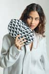 Shop_Boxwish By Bhumika_Silver Woven Vintage Cloud Pyramid Clutch Bag _at_Aza_Fashions