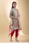 Shop_Samyukta Singhania_Green , Cotton, Organza, Crepe Mirrors, Embroidered Kurta Dhoti Set _Online_at_Aza_Fashions
