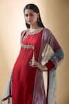 Buy_Samyukta Singhania_Red Kurta And Pant Raw Silk Embroidered Zari Round Floral Set 