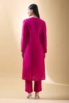 Shop_Samyukta Singhania_Pink Organza, Embroidery, Zari Round Neck Flora Kurta Pant Set _at_Aza_Fashions