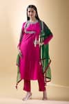 Shop_Samyukta Singhania_Pink Organza, Embroidery, Zari Round Neck Flora Kurta Pant Set _Online_at_Aza_Fashions