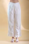 Naintara Bajaj_Ivory Cotton Beads V-neck Embroidered Waistcoat With Pant _Online_at_Aza_Fashions