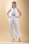 Buy_Naintara Bajaj_Ivory Cotton Beads V-neck Embroidered Waistcoat With Pant _Online_at_Aza_Fashions