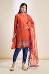 Buy_Samyukta Singhania_Orange Kurta Silk Chanderi Embroidered Mirror Notched Patchwork Dhoti Set _Online_at_Aza_Fashions