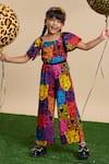 LIL DRAMA_Multi Color Printed Poplin Leopard Gaze Jumpsuit With Hairband _Online_at_Aza_Fashions