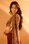 Samyukta Singhania_Maroon Georgette Printed Floral Blouse Round Solid Draped Skirt Set With Jacket _at_Aza_Fashions