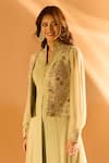 Shop_Samyukta Singhania_Green Georgette Hand Embroidered Floral Kurta Collar Neck Set With Jacket 