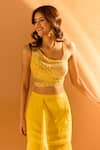 Samyukta Singhania_Yellow Crepe Embroidered Mirror Asymmetric Blouse With Skirt _Online_at_Aza_Fashions