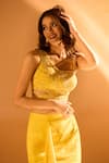 Samyukta Singhania_Yellow Crepe Embroidered Mirror Asymmetric Blouse With Skirt _at_Aza_Fashions