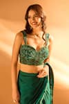 Buy_Samyukta Singhania_Green Blouse Net Embroidered Bead Sweetheart Hem Pre-draped Saree With Neck _Online_at_Aza_Fashions