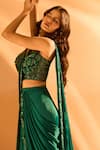 Shop_Samyukta Singhania_Green Blouse Net Embroidered Bead Sweetheart Hem Pre-draped Saree With Neck _Online_at_Aza_Fashions