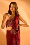 Samyukta Singhania_Wine Crepe Embroidered Bead Scattered Sequin Pre-draped Saree With Blouse _Online_at_Aza_Fashions