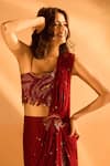 Buy_Samyukta Singhania_Wine Crepe Embroidered Bead Scattered Sequin Pre-draped Saree With Blouse _Online_at_Aza_Fashions