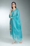 Buy_Samyukta Singhania_Blue Cotton Embroidered Zardozi Round Neck Kurta Pant Set _Online_at_Aza_Fashions