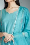 Samyukta Singhania_Blue Cotton Embroidered Zardozi Round Neck Kurta Pant Set _at_Aza_Fashions