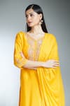 Samyukta Singhania_Yellow Kurta And Dress Raw Silk Embroidered Zardozi Kurta V-neck Paisley Set _at_Aza_Fashions