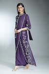 Samyukta Singhania_Purple Pre-draped Saree Georgette Embroidered Floral Bead With Jacket Blouse _Online_at_Aza_Fashions