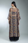 Shop_Samyukta Singhania_Brown Chiffon Embellished Bead V-neck Animal Print Kaftan _at_Aza_Fashions