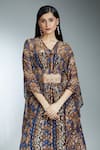 Samyukta Singhania_Brown Chiffon Embellished Bead V-neck Animal Print Kaftan _at_Aza_Fashions