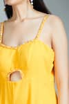 Samyukta Singhania_Yellow Georgette Embroidered Pearl Sweetheart Cut-out Strappy Jumpsuit _at_Aza_Fashions