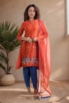 Buy_Samyukta Singhania_Orange Kurta Silk Chanderi Embroidered Mirror Notched Patchwork Dhoti Set _at_Aza_Fashions