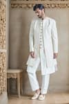 Buy_Aryavir Malhotra_White Pure Silk Embroidery Mirror Jaal Sherwani Jacket And Pant Set _at_Aza_Fashions