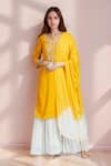 Buy_Samyukta Singhania_Yellow Kurta And Dress Raw Silk Embroidered Zardozi Kurta V-neck Paisley Set _at_Aza_Fashions