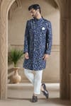 Buy_Aryavir Malhotra_Blue Pure Silk Embroidery Flora Bloom Sherwani With Polo Pant _at_Aza_Fashions