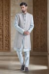 Buy_Aryavir Malhotra_Grey Pure Silk Embroidery Phool Jaal Sherwani Jacket And Pant Set _at_Aza_Fashions