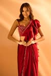 Buy_Samyukta Singhania_Maroon Imported Satin Embroidered Ruffle Detailed Pre-draped Saree With Blouse 