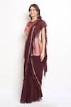 Buy_Samyukta Singhania_Wine Georgette Embroidered Ruffle Hem Pre-draped Saree With Peplum Blouse _Online_at_Aza_Fashions