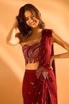 Buy_Samyukta Singhania_Wine Crepe Embroidered Bead Scattered Sequin Pre-draped Saree With Blouse 