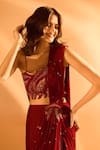 Buy_Samyukta Singhania_Wine Crepe Embroidered Bead Scattered Sequin Pre-draped Saree With Blouse _Online