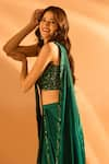 Shop_Samyukta Singhania_Green Blouse Net Embroidered Bead Sweetheart Hem Pre-draped Saree With Neck _Online