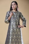 Samyukta Singhania_Blue Brocade Woven Floral Round A-line Kurta With Straight Pant _at_Aza_Fashions