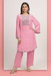 Buy_Bha sha_Pink Kurta Crepe Embroidery Mirror Round Rakhi A-line With Pant _at_Aza_Fashions