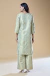 Shop_Samyukta Singhania_Green Brocade Embroidery V-neck Floral Straight Kurta With Pleated Pant _at_Aza_Fashions