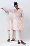 Buy_Kaha_Peach Cotton Silk Embroidery Houndstooth Applique Kurta With Pant _at_Aza_Fashions