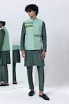 Buy_Kaha_Green Cotton Silk Embroidery Houndstooth Applique Nehru Jacket And Pant Set _at_Aza_Fashions