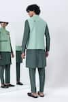 Shop_Kaha_Green Cotton Silk Embroidery Houndstooth Applique Nehru Jacket And Pant Set _Online_at_Aza_Fashions